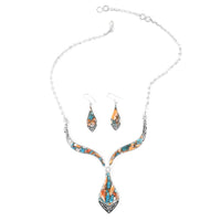 SANTA FE Style Kingman Turquoise Earrings and Necklace 16-18 Inches in Sterling Silver 39.4 Grams 22 ctw
