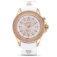 KYBOE! Radiant Charm Japanese Movement 40mm Watch White Crystal in ION Plated RG Stainless Steel with Nude Silicone Band