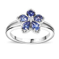 AAA Tanzanite and Natural White Zircon Floral Ring in Platinum Over Sterling Silver (Size 9.0) 0.85 ctw - Sticky add to cart bar