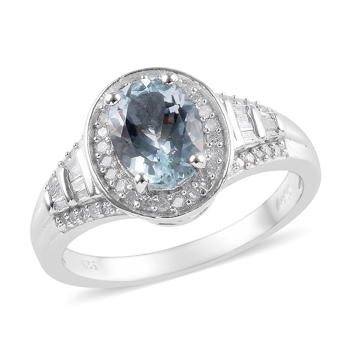 2.10 ctw Espirito Santo Aquamarine and Diamond Ring in Platinum Over Sterling Silver (Size 9)