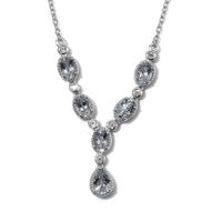2.85 ctw Espirito Santo Aquamarine and Natural White Zircon Necklace 18-20 Inch in Platinum Over Sterling Silver