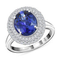 RHAPSODY 950 Platinum AAAA Tanzanite, Diamond (E-F, VS) (0.80 cts) Double Halo Ring (6.78 g) 4.30 ctw