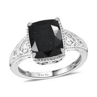 Australian Black Tourmaline Solitaire Ring in Sterling Silver 3.50 ctw