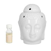White Ceramic Buddha Head Tealight Candle Holder with Aromatherapy Oil Burner (5.75x4.5x4.25)