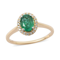 ILIANA 1.40 ctw AAA Kagem Zambian Emerald and Diamond G-H SI Halo Ring in 18K Yellow Gold 3.34 Grams