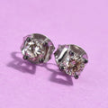 Natural Champagne Diamond Stud Earrings with Push Back in Platinum Over Sterling Silver 0.50 ctw - Sticky add to cart bar