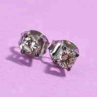 Natural Champagne Diamond Stud Earrings with Push Back in Platinum Over Sterling Silver 0.50 ctw