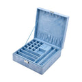 Blue 2 Tier Faux Velvet Multiple Compartment Jewelry Box with Lock and Key - Sticky add to cart bar