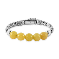 Bali Legacy 44.17 ctw Burmese Yellow Jade Multi Row Tulang Naga Bracelet in Sterling Silver (6.50 In)