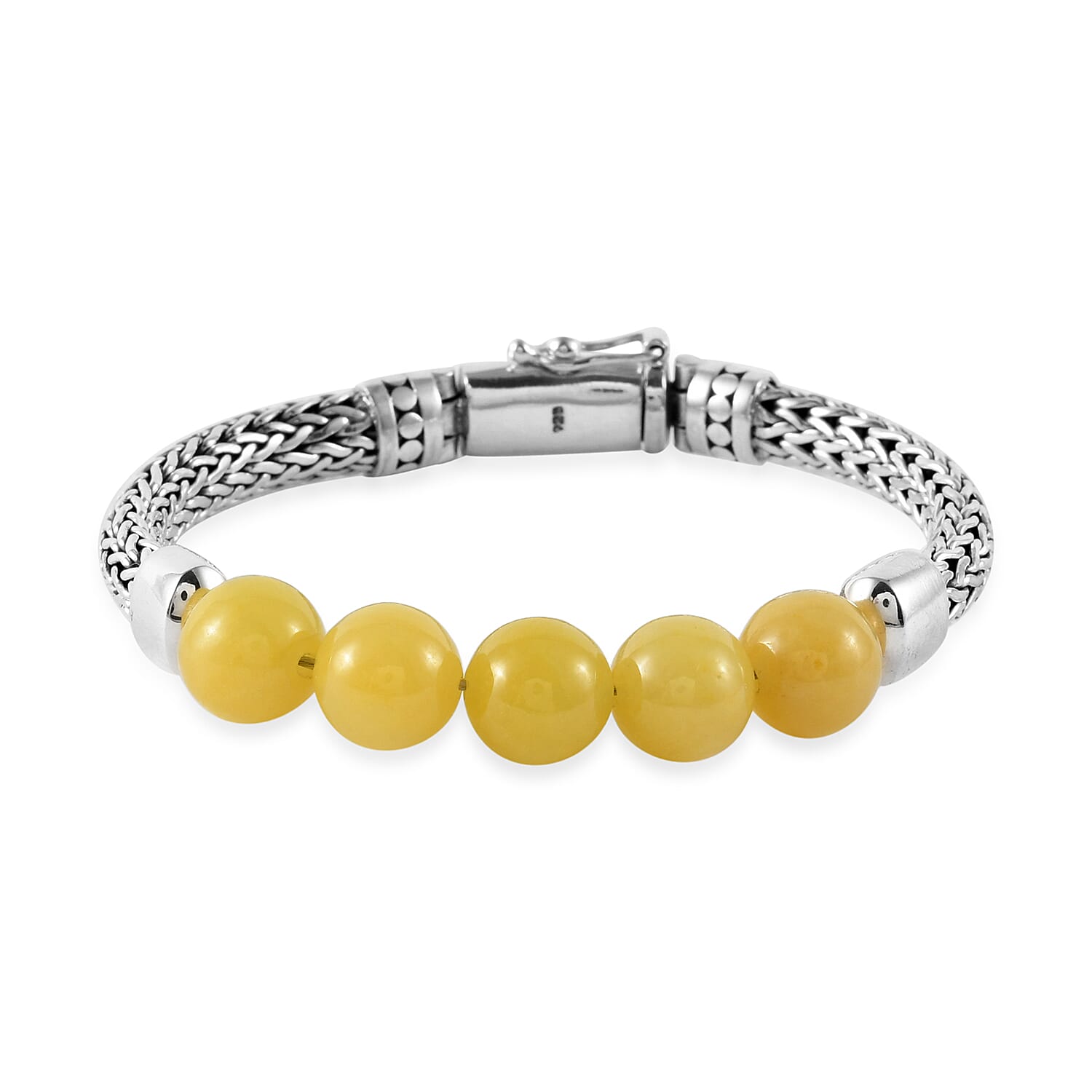 Bali Legacy 44.17 ctw Burmese Yellow Jade Multi Row Tulang Naga Bracelet in Sterling Silver (6.50 In) (1)