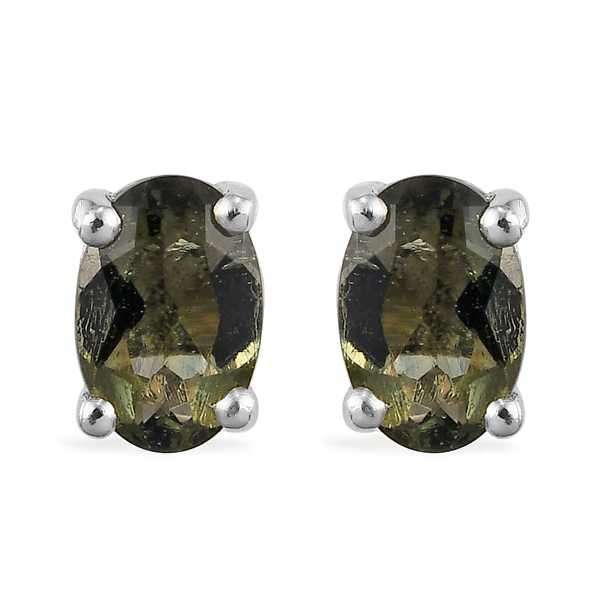 Bohemian Moldavite Stud Earrings in Platinum Over Sterling Silver 0.75 ctw