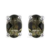 Bohemian Moldavite Stud Earrings in Platinum Over Sterling Silver 0.75 ctw