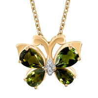 1.80 ctw Bohemian Moldavite Butterfly Pendant Necklace 20 Inches in Vermeil Yellow Gold Over Sterling Silver