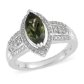 Bohemian Moldavite and Zircon Ring in Platinum Over Sterling Silver 1.40 ctw - Sticky add to cart bar