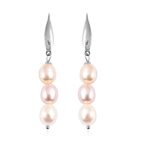 Freshwater Multi Color Pearl (8-9 mm) Drop Threader Earrings in Stainless Steel