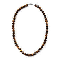 South African Yellow Tiger's Eye 8.5 mm Beaded Necklace 18 Inches in Sterling Silver 185.00 ctw