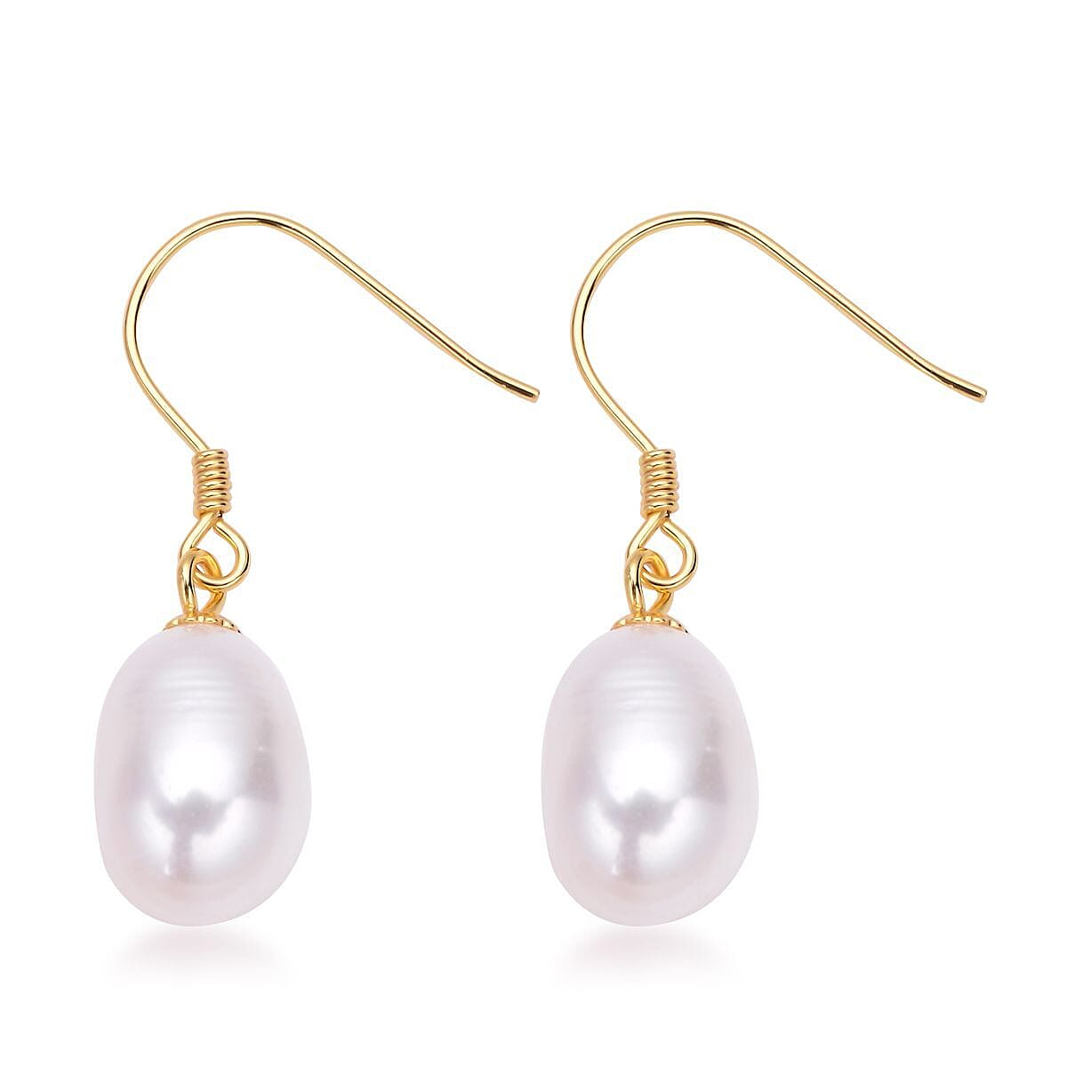 Freshwater White Pearl Drop Earrings in 14K YG Over Sterling Silver