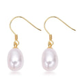 Freshwater White Pearl Drop Earrings in 14K YG Over Sterling Silver - Sticky add to cart bar