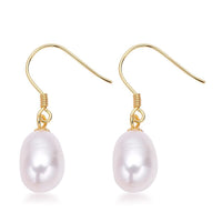 Freshwater White Pearl Drop Earrings in 14K YG Over Sterling Silver