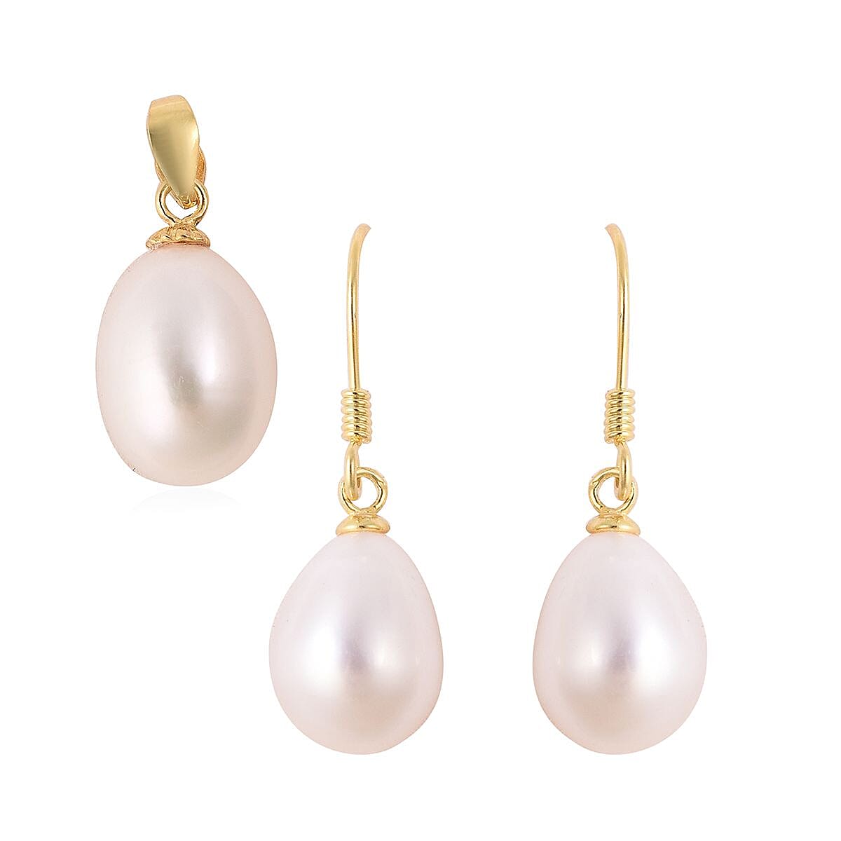 Freshwater Pearl Drop Earrings Solitaire Pendant in 14K YG Over Sterling Silver| Pearl Jewelry For Birthday Gifts