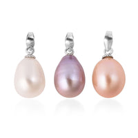 Set of 3 Freshwater Peach, White and Purple Pearl Drop Pendants in Sterling Silver