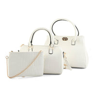 PASSAGE Slate 3pc Crocodile Embossed Faux Leather Tote, Barrel Bag, and Crossbody Clutch (14.25x10x6 - 9x6)