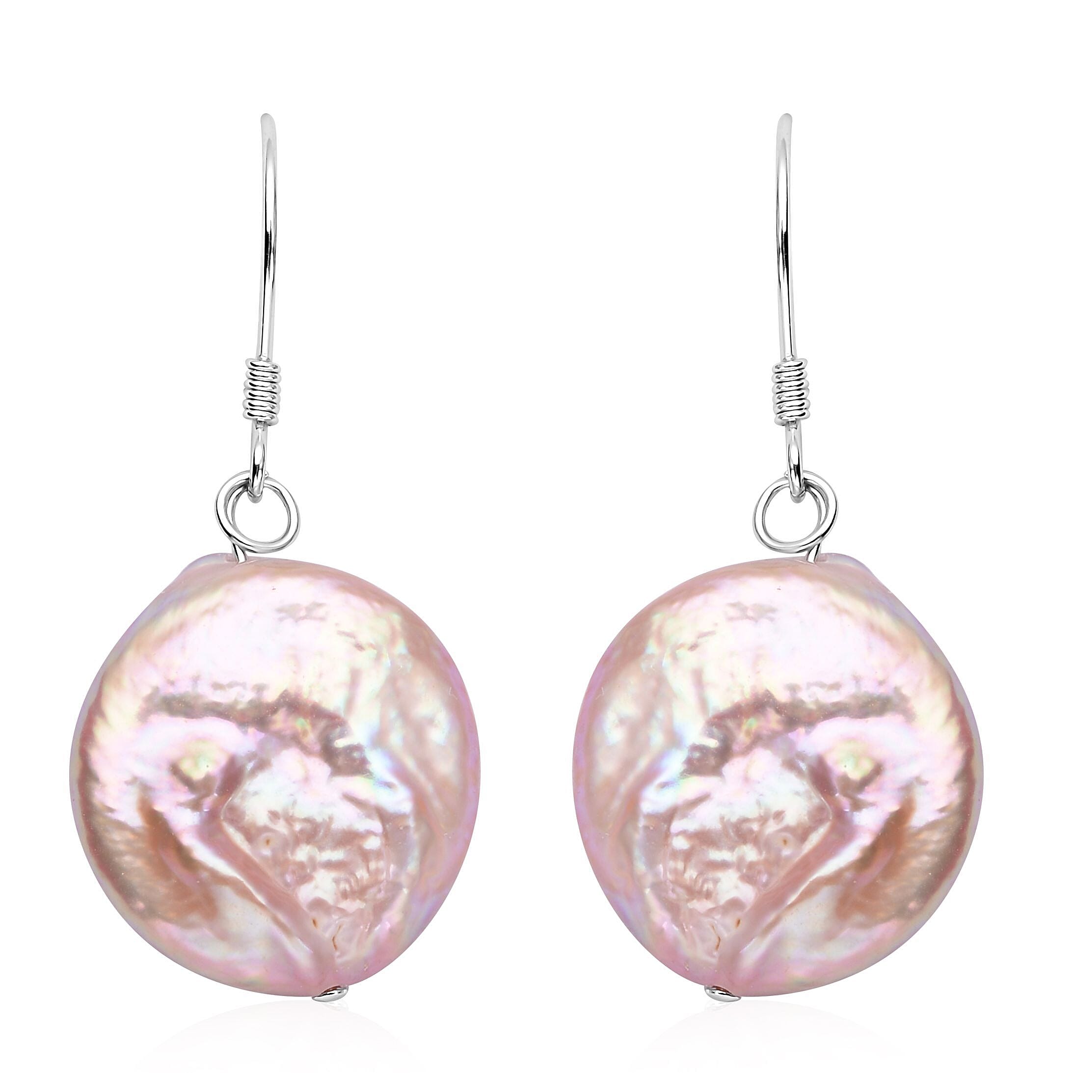 Purple Coin Keshi Pearl Dangle Earrings in Sterling Silver