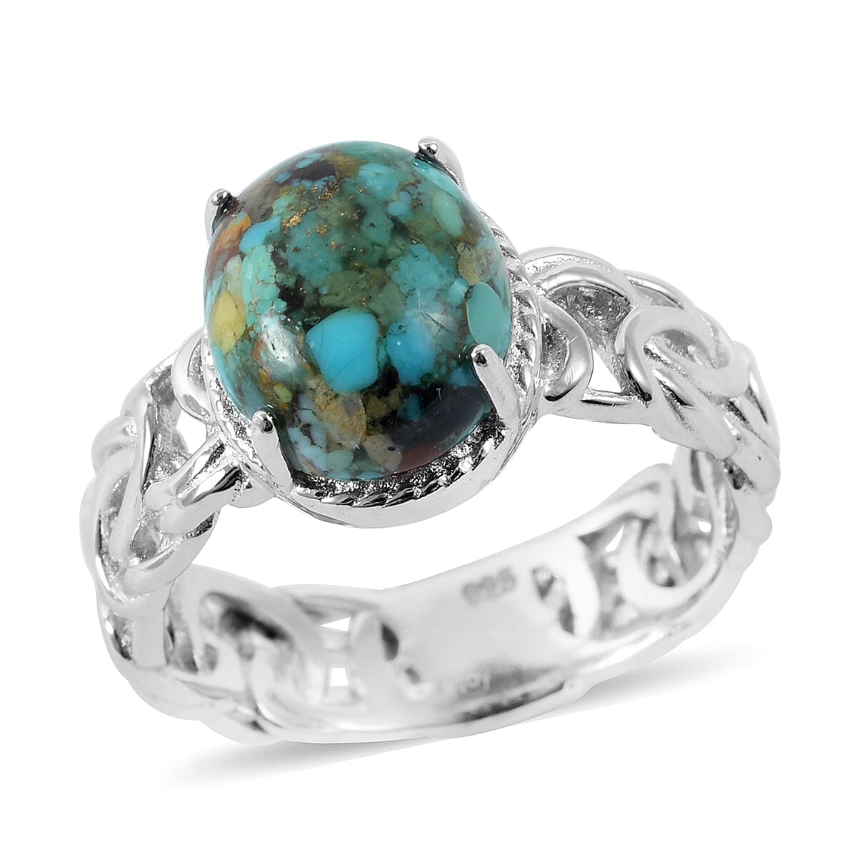 Matrix Sleeping Beauty Turquoise Ring in Sterling Silver (Size 6) 5.84 ctw