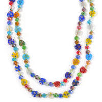 Multi Color Glass and Murano Style Beads Endless Necklace 46 Inch