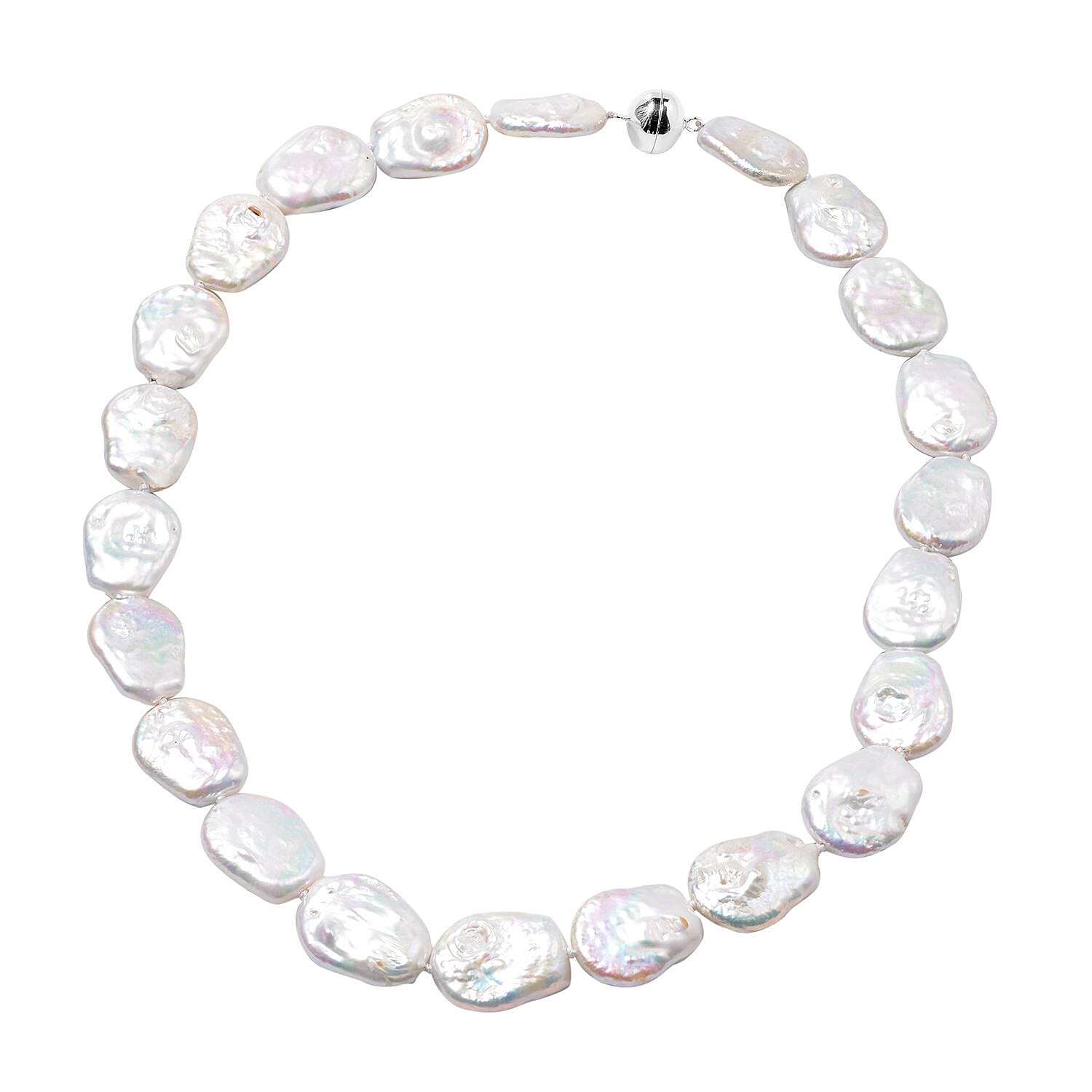 White Organic Shape Keshi Pearl Necklace 20 Inches in Sterling Silver with Magnetic Clasp