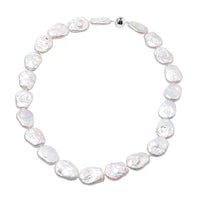 White Organic Shape Keshi Pearl Necklace 20 Inches in Sterling Silver with Magnetic Clasp
