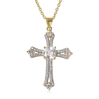 Simulated Diamond Cross Pendant Necklace 20 Inch in ION Plated 18K YG and Stainless Steel