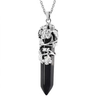 Galilea Rose Quartz Pointer Pendant Necklace 24 Inches in Silvertone and Stainless Steel 30.00 ctw