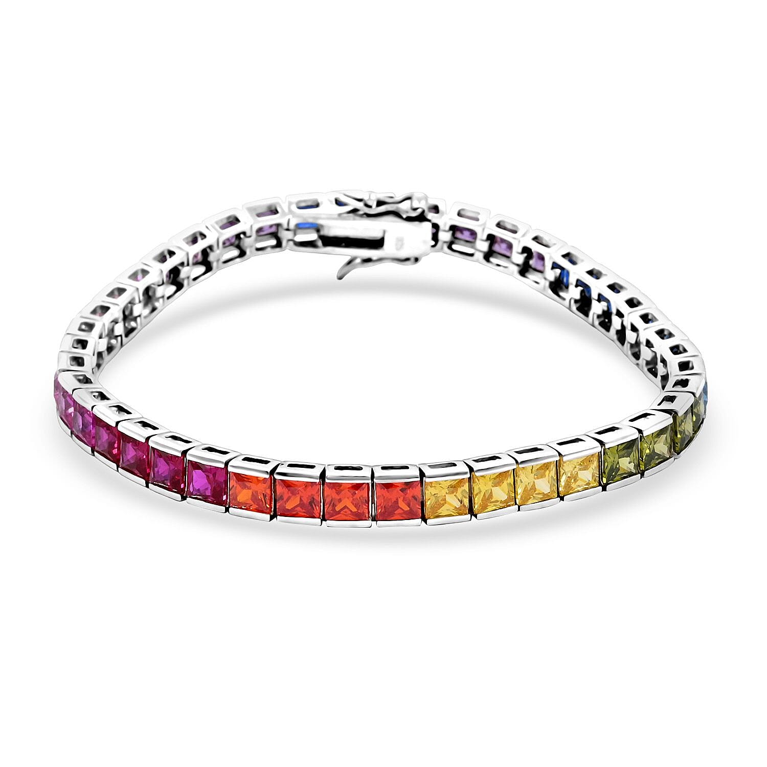Elanza Multi Color CZ Sterling Silver Bracelet (7.50 in)  16.80 ctw