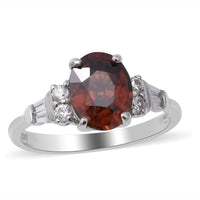 TUCSON Show Cambodian Red Zircon and Natural White Zircon Ring in Platinum Over Sterling Silver (Size 7.0) 3.35 ctw