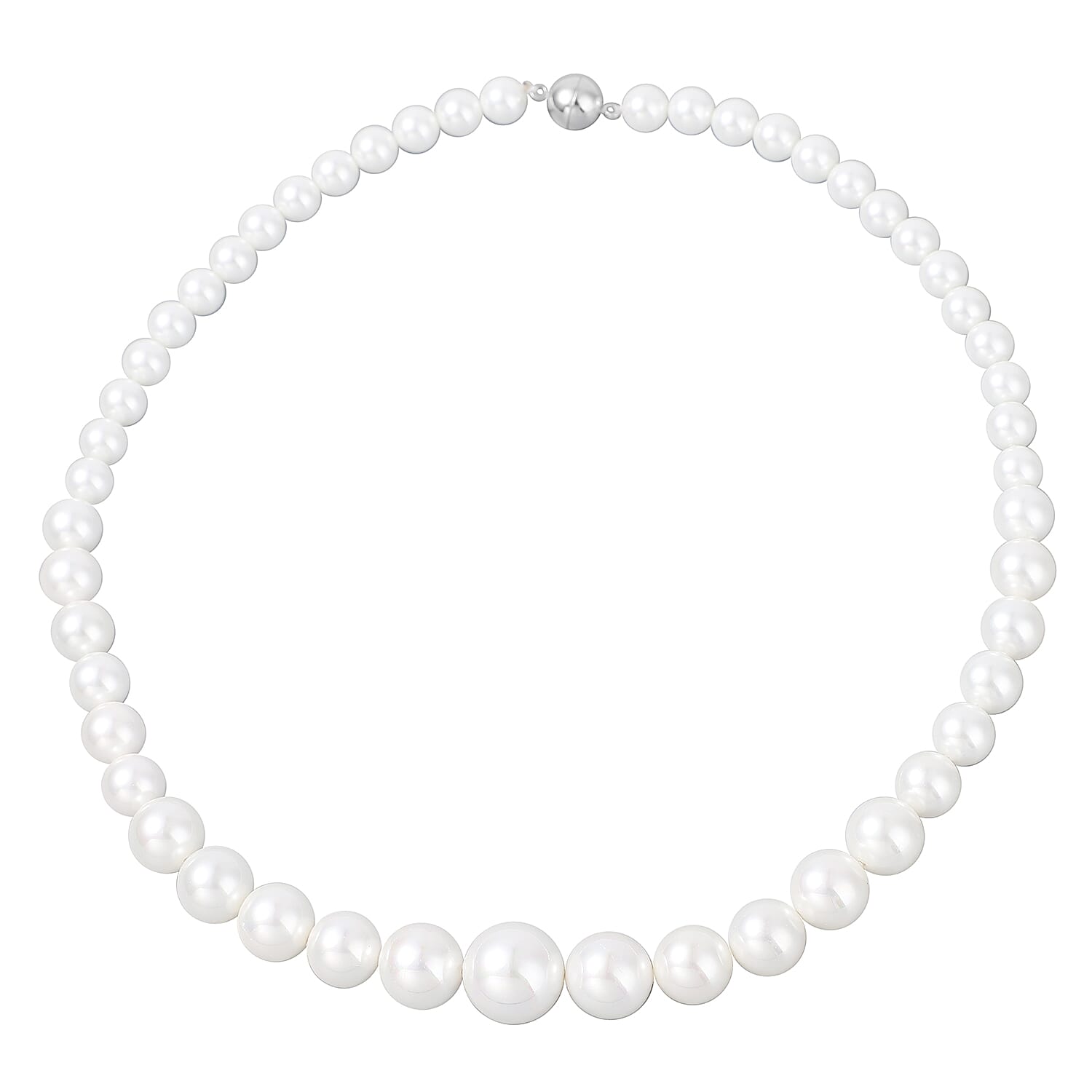 White Shell Pearl Beaded Necklace 20 Inches in Silvertone Magnetic Clasp