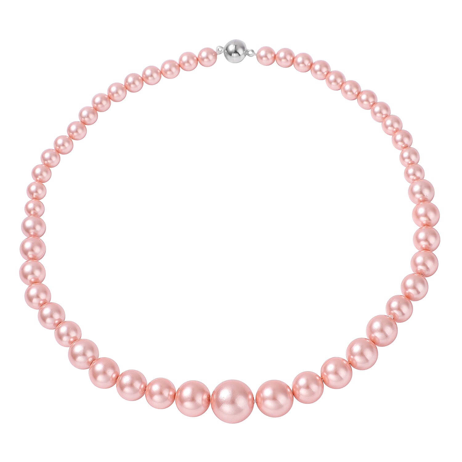 White Shell Pearl Beaded Necklace 20 Inches in Silvertone Magnetic Clasp
