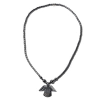 Hematite Beaded Necklace 20 Inches with Eagle Pendant in Stainless Steel