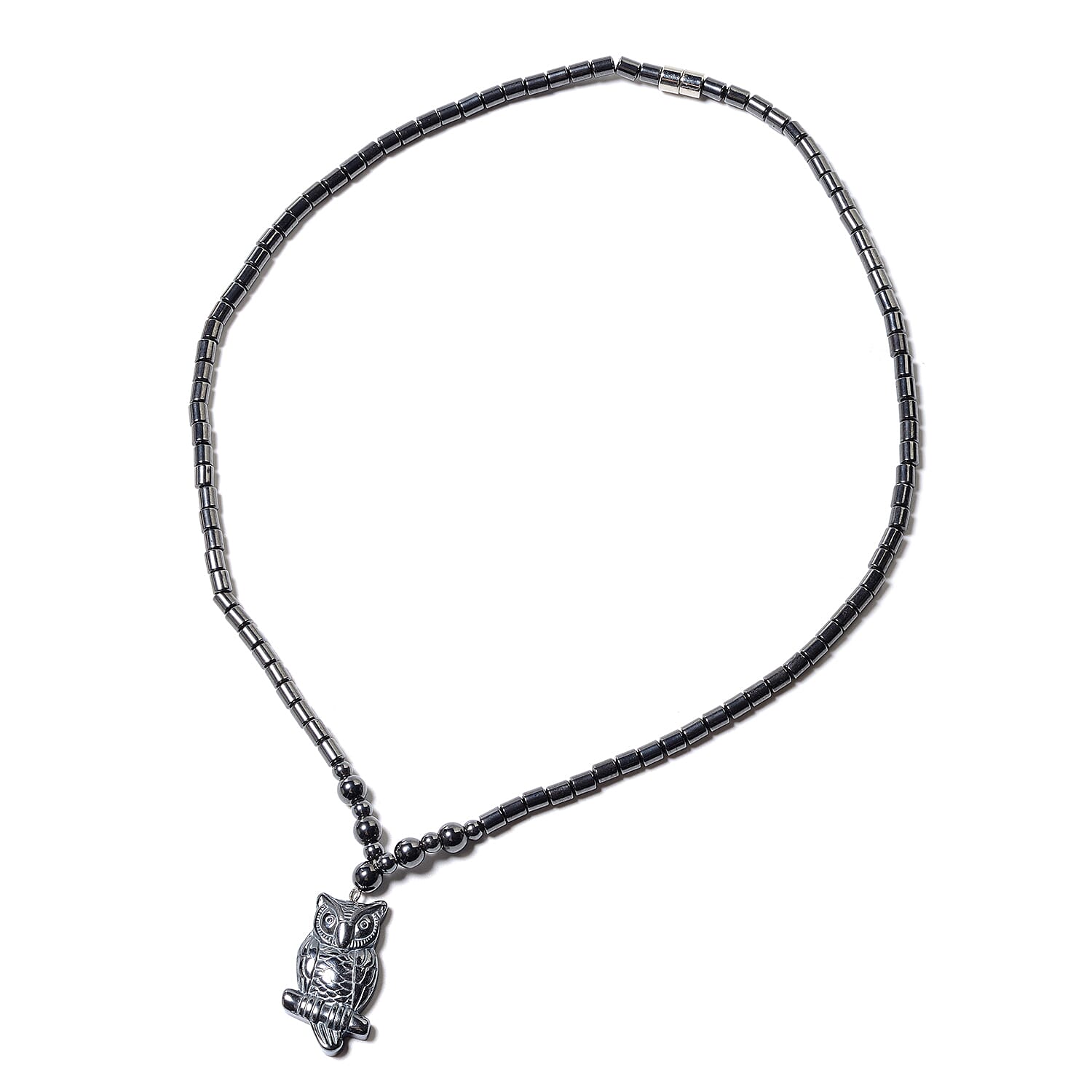 Hematite Beaded Necklace 20 Inches with Eagle Pendant in Stainless Steel