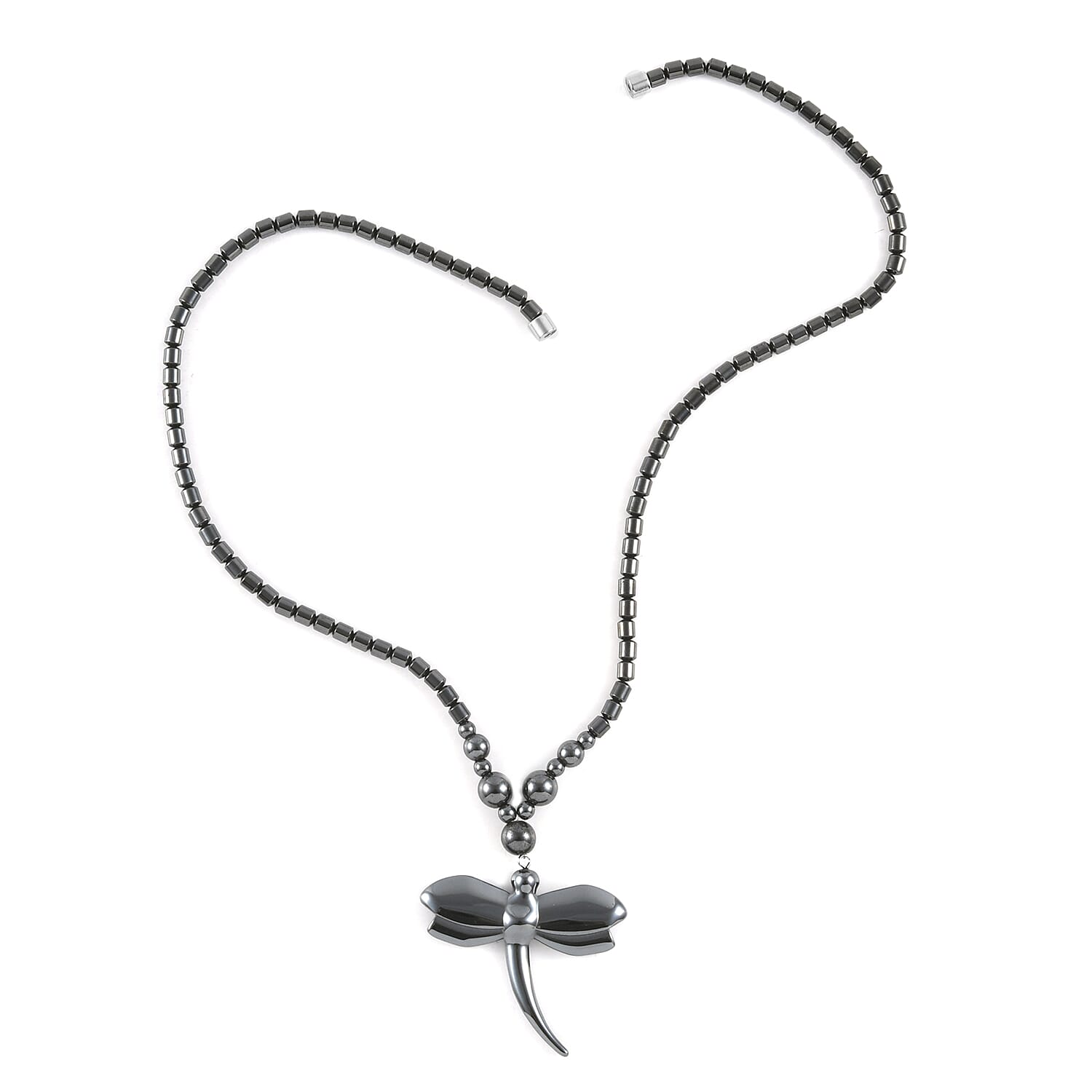 Hematite Beaded Necklace 20 Inches with Eagle Pendant in Stainless Steel