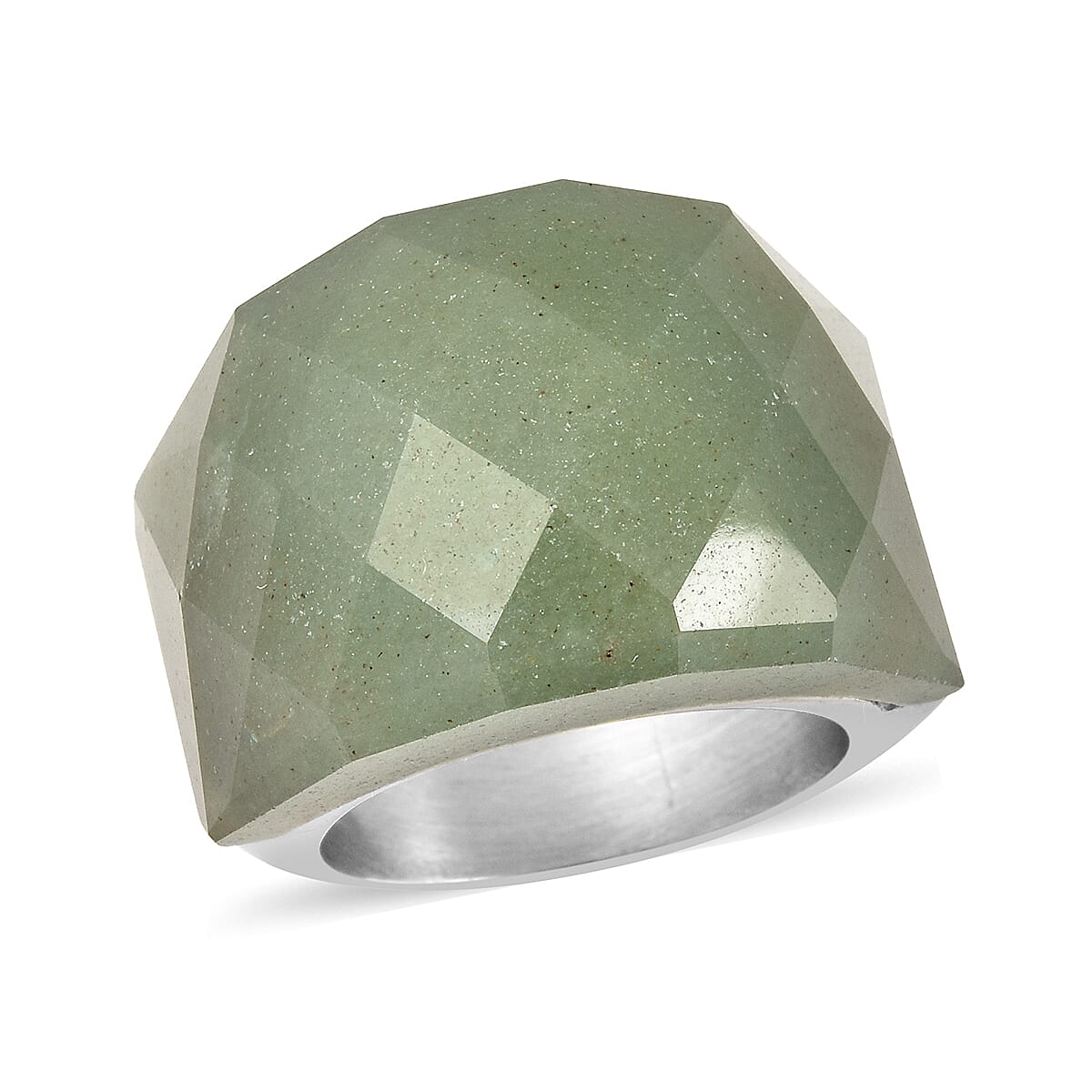 40 ctw Green Aventurine Ring in Stainless Steel