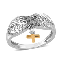 Cross Charm Ring in Vermeil Yellow Gold and Platinum Over Sterling Silver 2.40 Grams