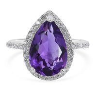 Lusaka Amethyst and White Zircon Halo Ring in Platinum Over Sterling Silver 6.40 ctw