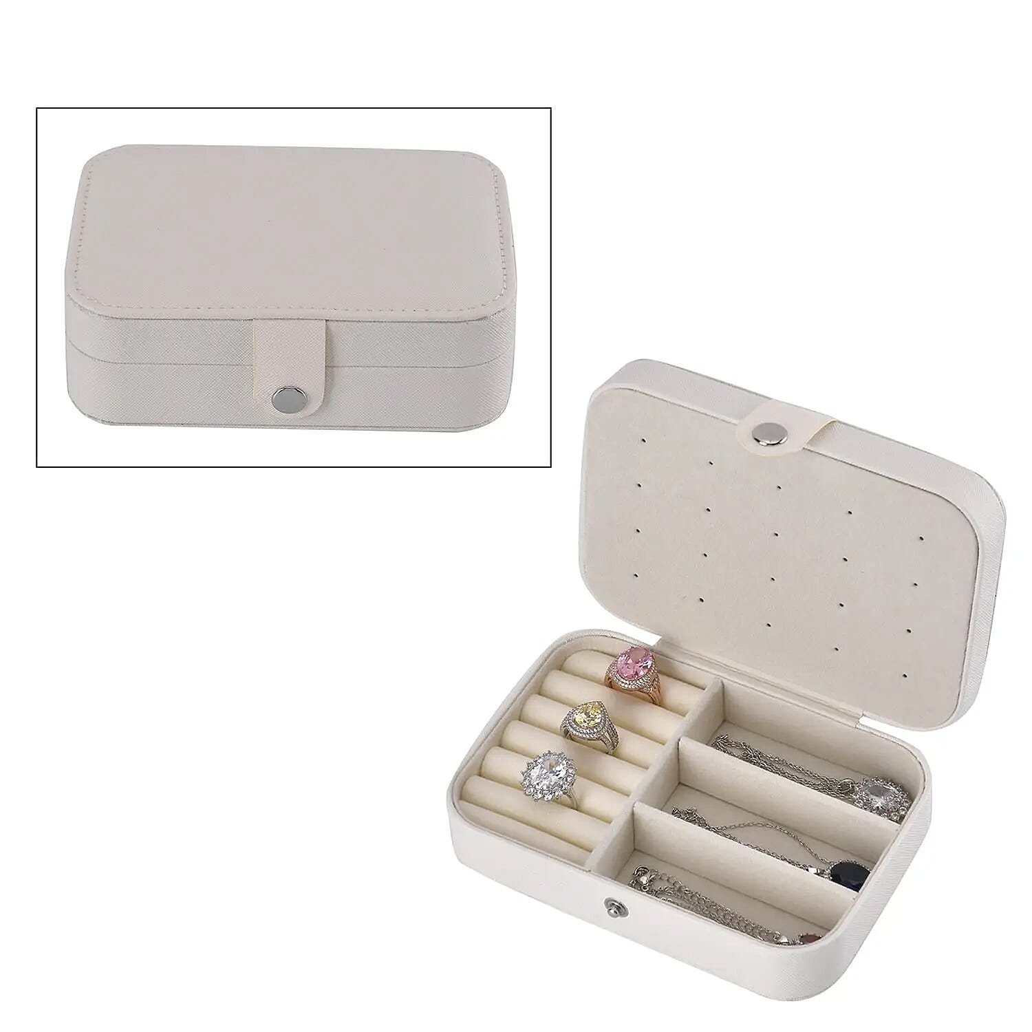 Cream Faux Leather Mini Travel Jewelry Organizer with Anti Scratch Interior (6.5x4.5x2)