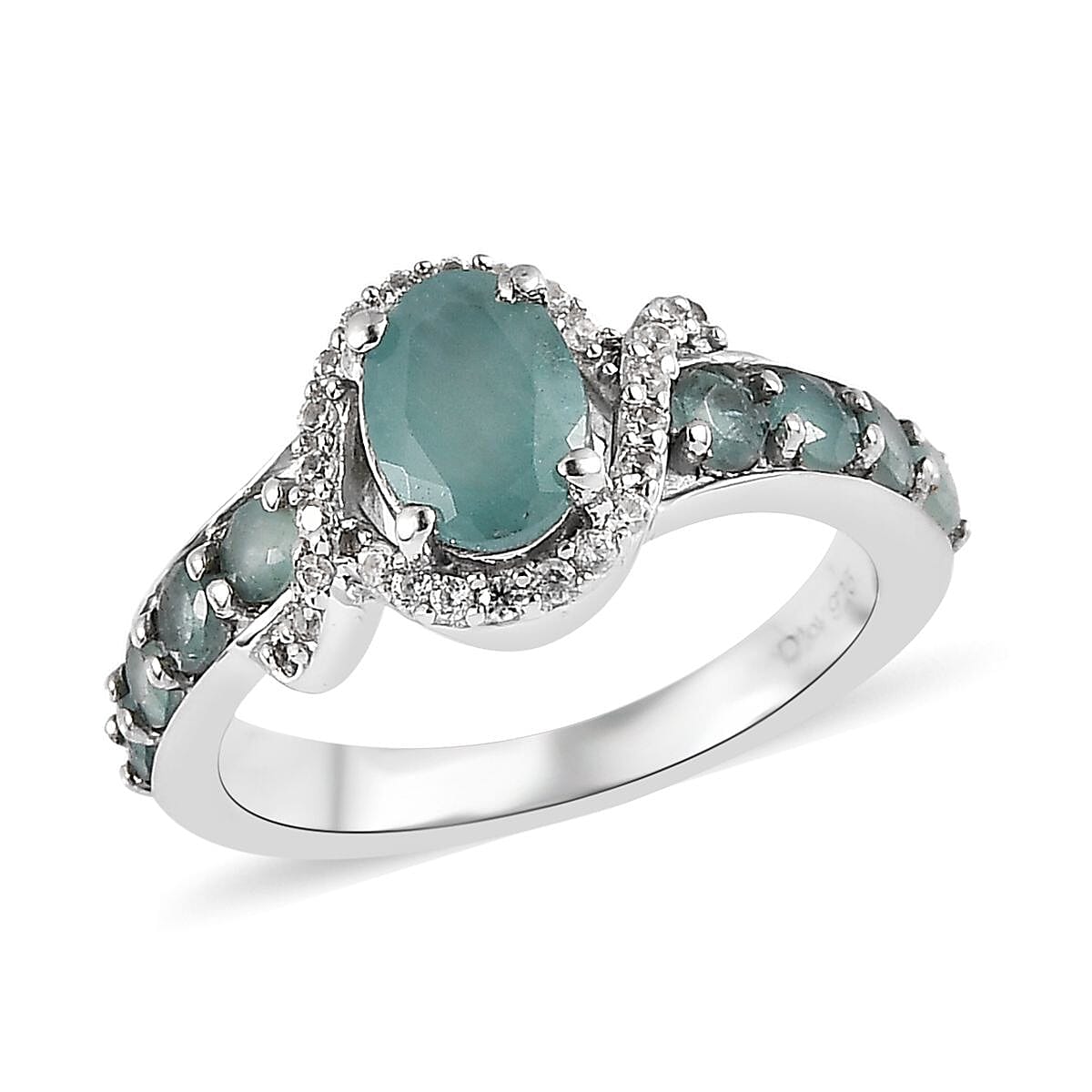 Grandidierite and White Zircon Ring in Platinum Over Sterling Silver 1.50 ctw