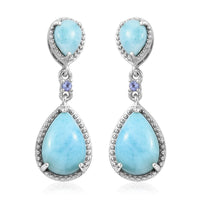 8.25 ctw Larimar and Tanzanite Earrings in Platinum Over Sterling Silver
