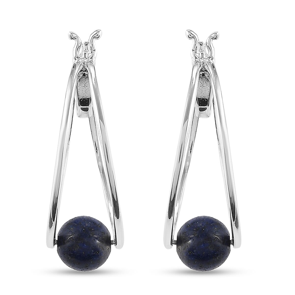 Lapis Lazuli Ball Earrings in Sterling Silver 4.00 ctw