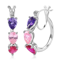 Simulated Multi Diamond Hoop Earrings in Sterling Silver, Silver Hoops For Women, Three Stone Jewelry 5.75 ctw