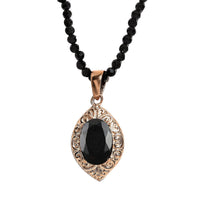Australian Black Tourmaline Pendant with Black Quartzite Beaded Necklace 20 Inches in ION Plated Rose Gold Steel and Stainless Steel 66.65 ctw