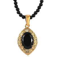 Australian Black Tourmaline Pendant with Black Quartzite Beaded Necklace (20 Inches) in ION Plated YG Steel & Stainless Steel 34.90 ctw